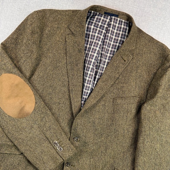 Jos A Bank 1905 Wool Tweed Sport Coat Blazer Men 48R Brown Elbow Patch Academia